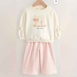 NEXT Cream Bunny Sweatshirt and Printed Wide Leg Joggers Set NWT Sz 5-6